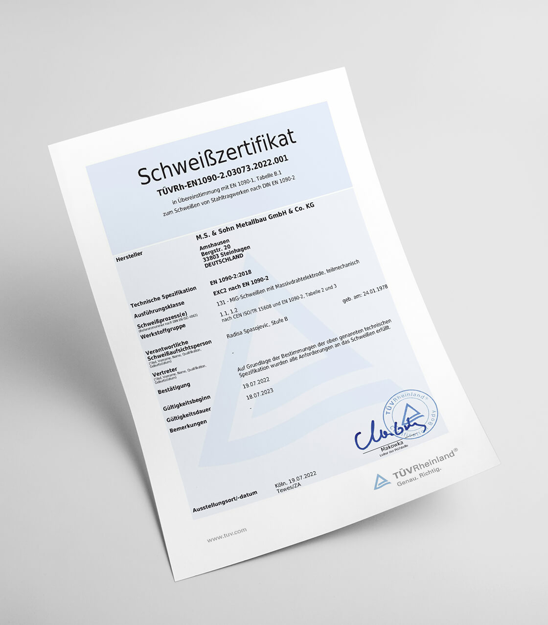 Zertifikat-9001 - M. S. &amp; Sohn Metallbau